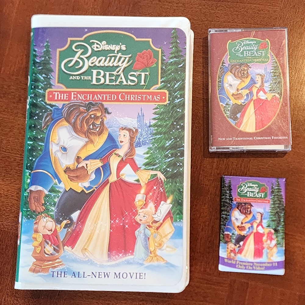 Disney's Beauty and the Beast "The Enchanted Christmas" VHS, cassette tape, pin